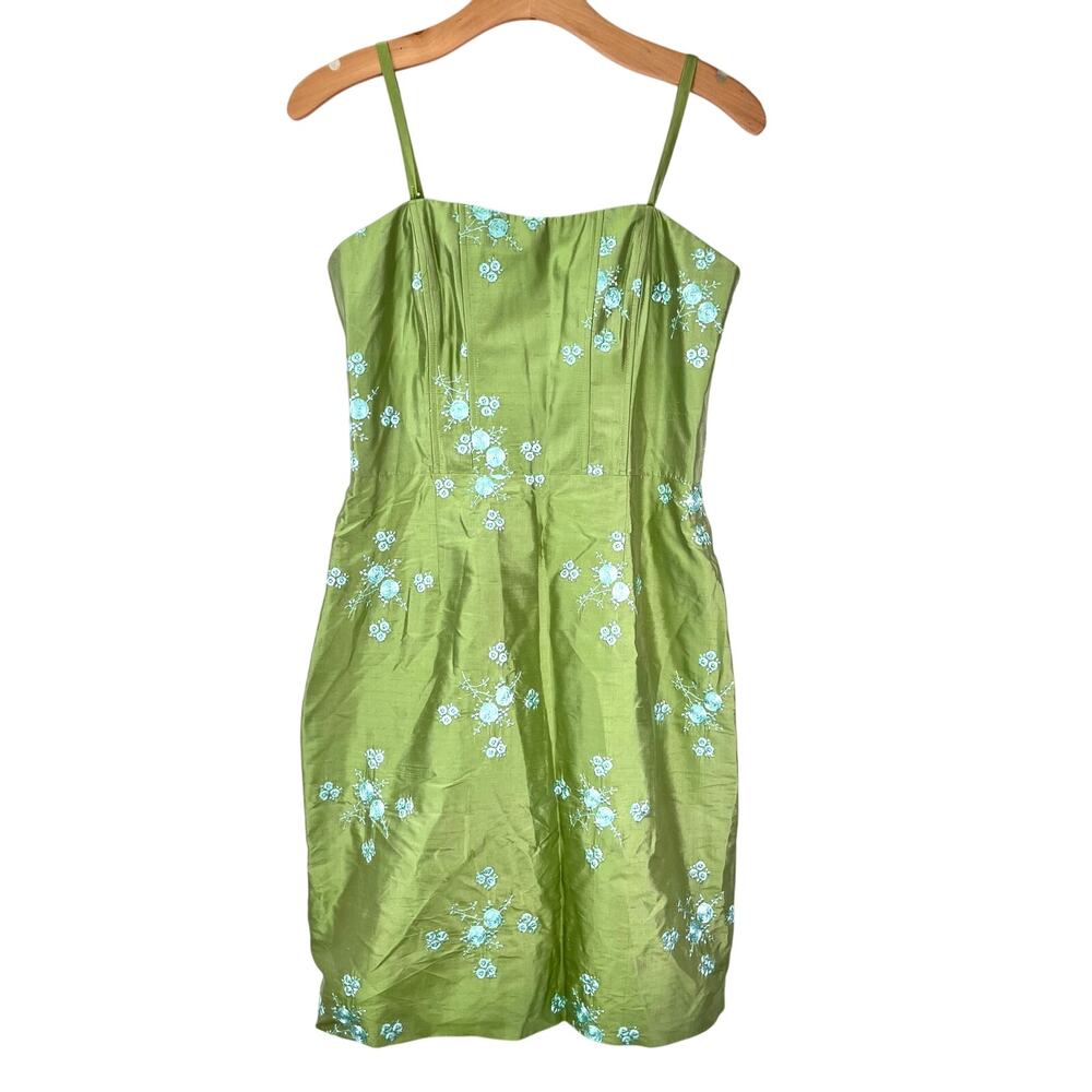 Vintage Y2K 90s Nanette Lepore Silk Mini Dress Sz 8 Corset Green Garden Fairy